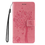 Custodia in pelle con motivo albero e gatto per Samsung Galaxy A36 5G e A06 5G