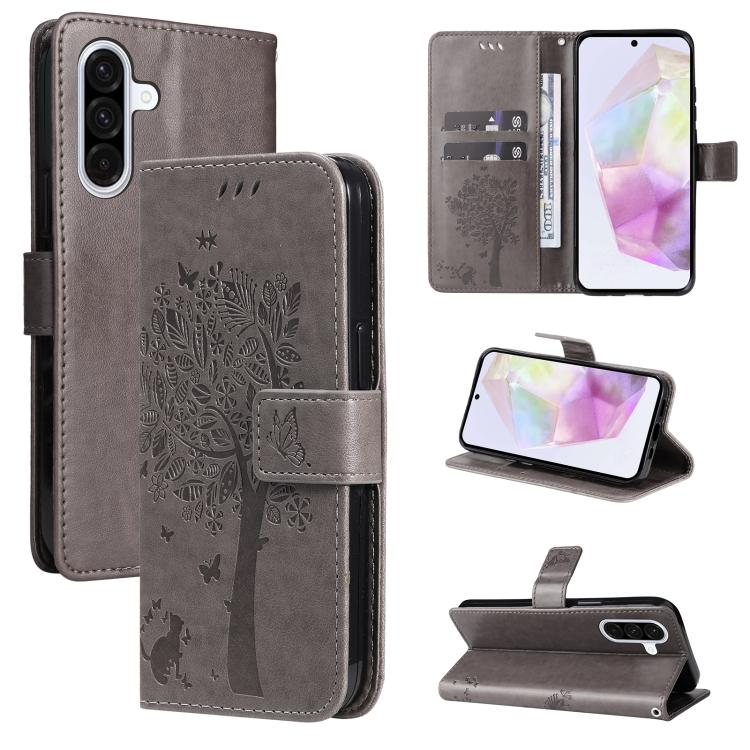 Custodia in pelle con motivo albero e gatto per Samsung Galaxy A36 5G e A06 5G