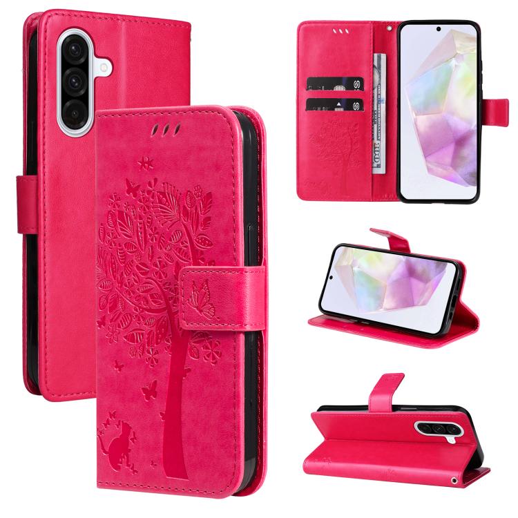 Custodia in pelle con motivo albero e gatto per Samsung Galaxy A36 5G e A06 5G
