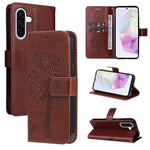 Custodia in pelle con motivo albero e gatto per Samsung Galaxy A36 5G e A06 5G