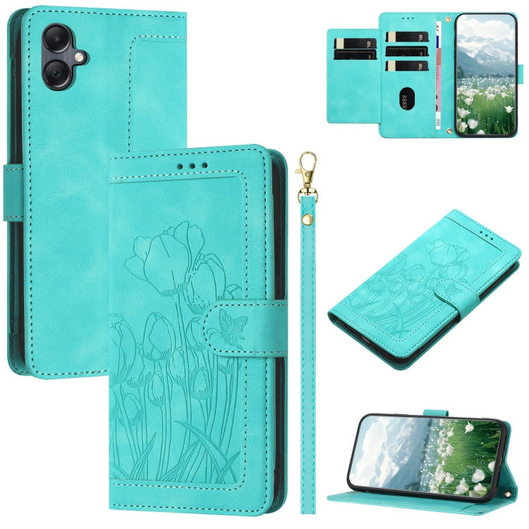 Custodia in pelle goffrata con tulipani per Samsung Galaxy A35 5G, A05, A05s e