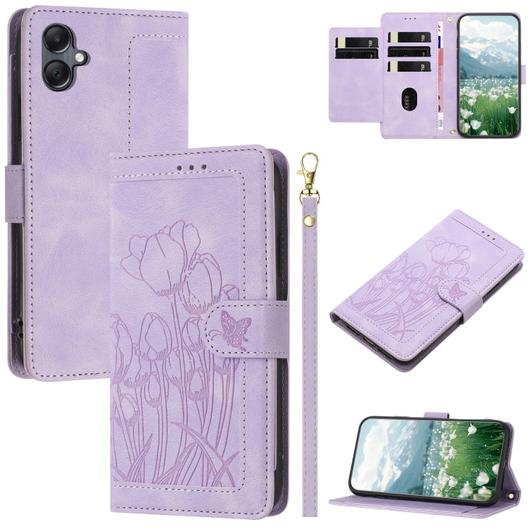 Custodia in pelle goffrata con tulipani per Samsung Galaxy A35 5G, A05, A05s e