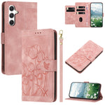 Custodia in pelle goffrata con tulipani per Samsung Galaxy A24 A23 A14 A34