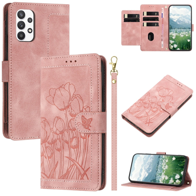 Custodia in pelle goffrata con tulipani per Samsung Galaxy A24 A23 A14 A34