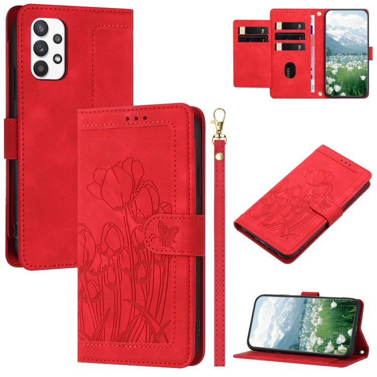 Custodia in pelle goffrata con tulipani per Samsung Galaxy A24 A23 A14 A34
