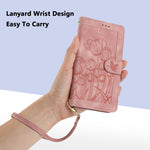 Custodia in pelle goffrata con tulipani per Samsung Galaxy A24 A23 A14 A34