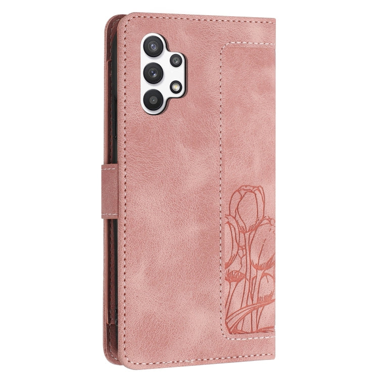 Custodia per telefono in pelle goffrata con tulipani per Samsung Galaxy A32 5G