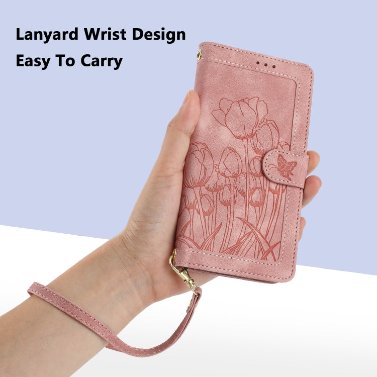 Custodia per telefono in pelle goffrata con tulipani per Samsung Galaxy A32 5G