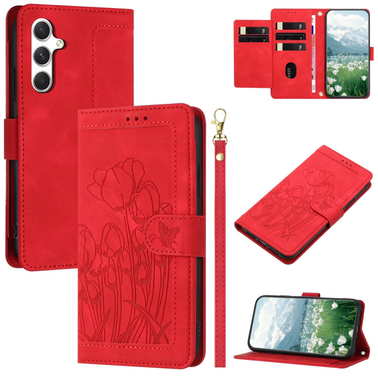 Custodia in pelle goffrata con tulipani per Samsung Galaxy A24 A23 A14 A34