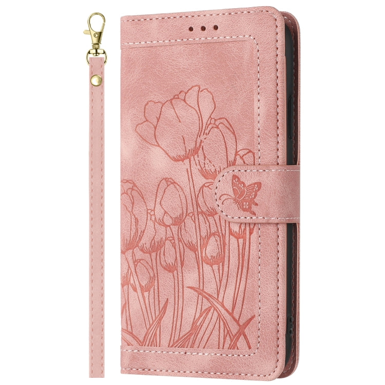Custodia in pelle goffrata con tulipani per Samsung Galaxy A35 5G, A05, A05s e