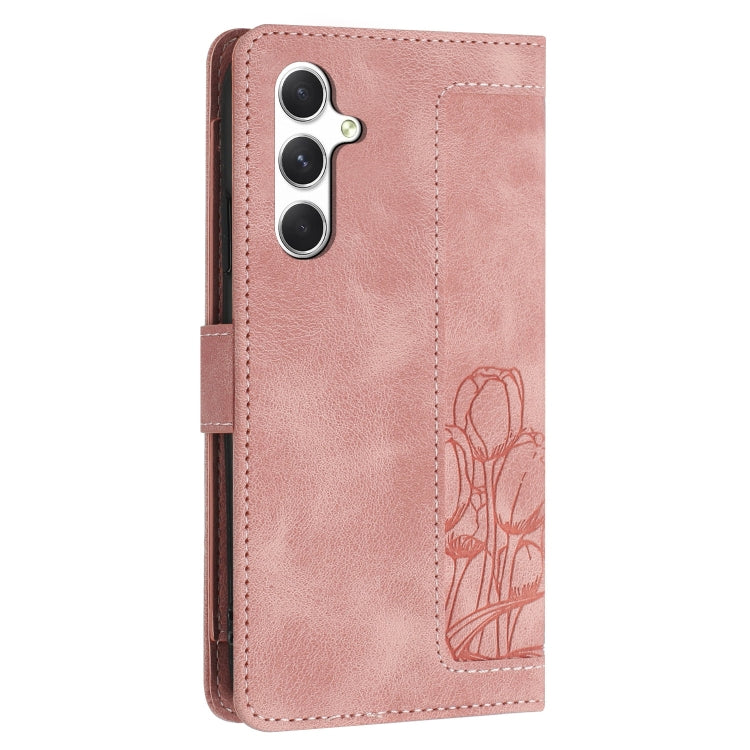Custodia in pelle goffrata con tulipani per Samsung Galaxy A35 5G, A05, A05s e