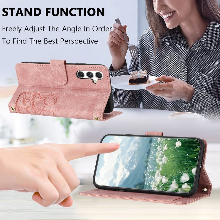 Custodia in pelle goffrata con tulipani per Samsung Galaxy A35 5G, A05, A05s e
