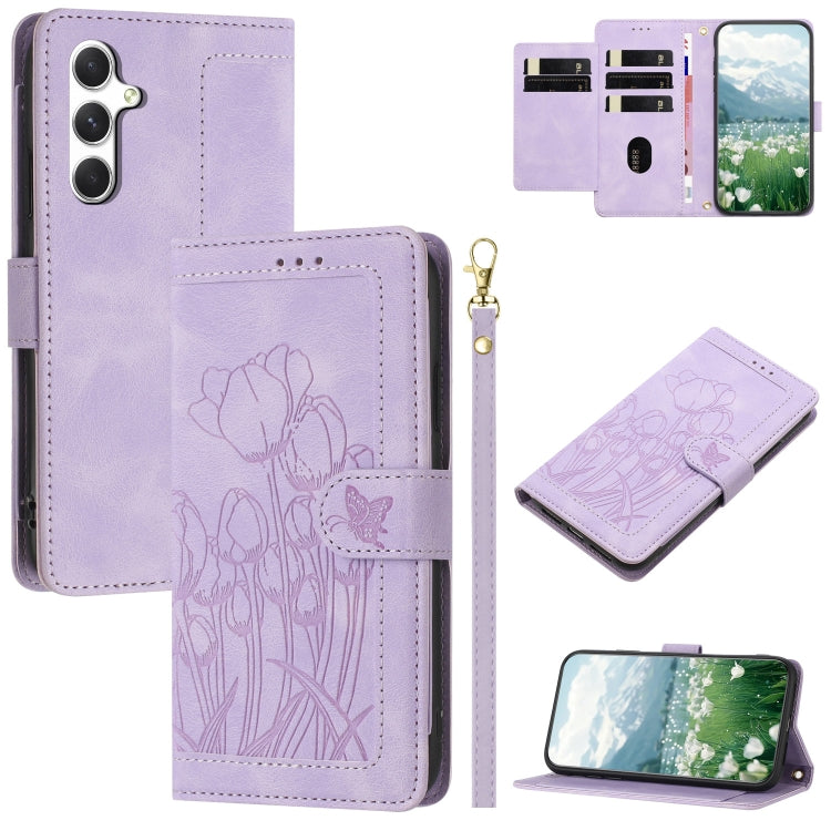 Custodia in pelle goffrata con tulipani per Samsung Galaxy A35 5G, A05, A05s e