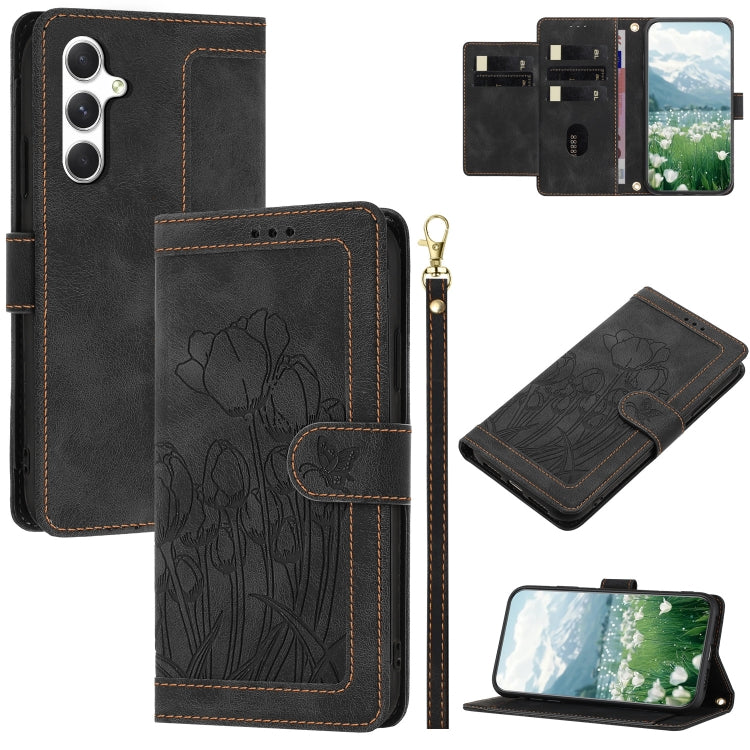 Custodia in pelle goffrata con tulipani per Samsung Galaxy A35 5G, A05, A05s e
