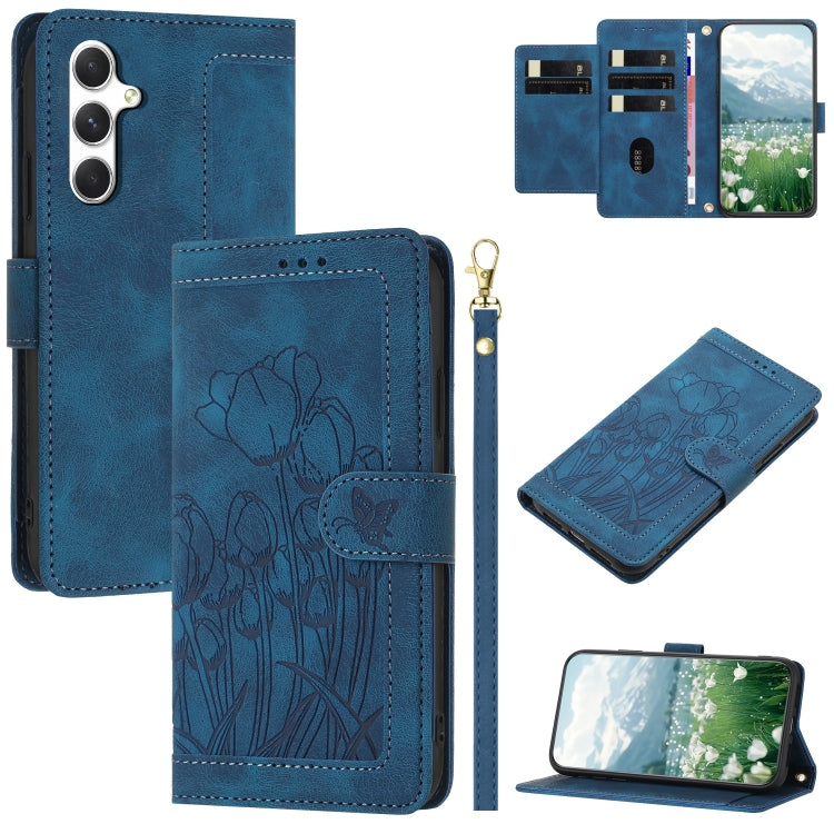 Custodia per telefono in pelle goffrata con tulipani e cordino, For Samsung Galaxy S24+ 5G, For Samsung Galaxy S24 5G, For Samsung Galaxy S23 FE 5G, For Samsung Galaxy S23 Ultra 5G
