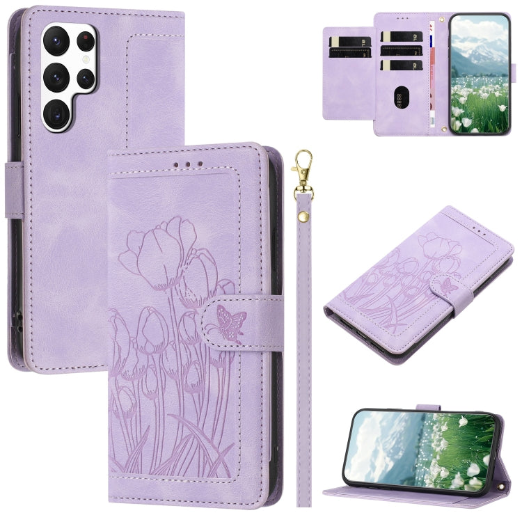 Custodia in pelle goffrata con tulipani per Samsung Galaxy S23+ 5G, S23 5G, S20
