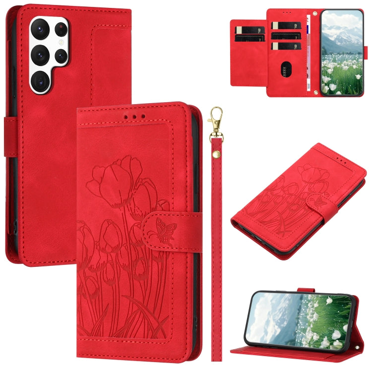 Custodia in pelle goffrata con tulipani per Samsung Galaxy S23+ 5G, S23 5G, S20