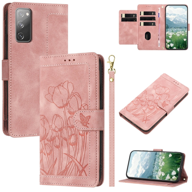 Custodia in pelle goffrata con tulipani per Samsung Galaxy S23+ 5G, S23 5G, S20