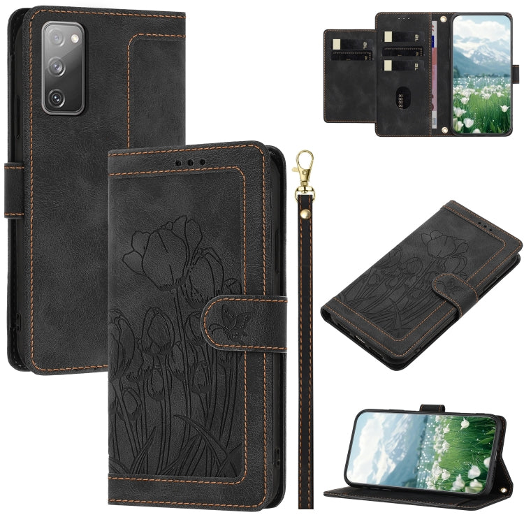 Custodia in pelle goffrata con tulipani per Samsung Galaxy S23+ 5G, S23 5G, S20