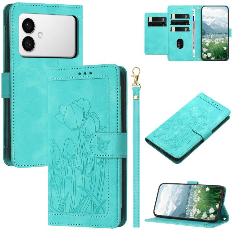 Custodia in pelle goffrata con tulipani e cordino per Samsung Galaxy S26 FE