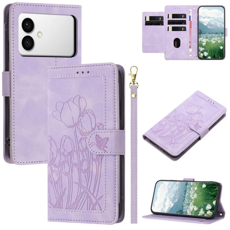 Custodia in pelle goffrata con tulipani e cordino per Samsung Galaxy S26 FE