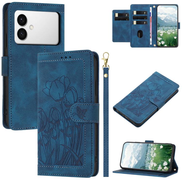 Custodia in pelle goffrata con tulipani e cordino per Samsung Galaxy S26 FE