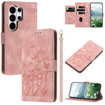 Custodia in pelle goffrata con tulipani e cordino per Samsung Galaxy S26 FE