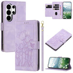 Custodia in pelle goffrata con tulipani e cordino per Samsung Galaxy S26 FE