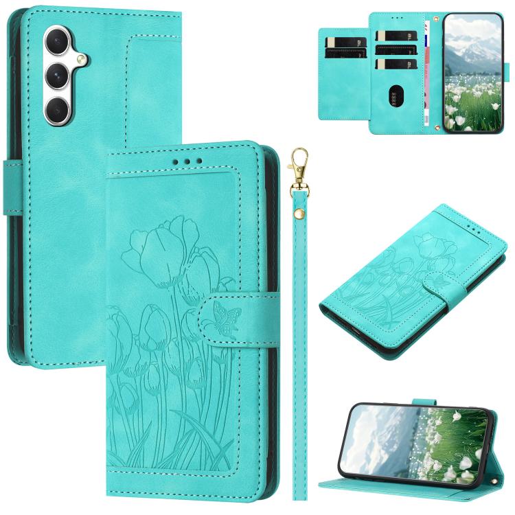 Custodia in pelle goffrata con tulipani e cordino per Samsung Galaxy S26 FE