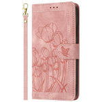 Custodia in pelle goffrata con tulipani e cordino per Samsung Galaxy S26 FE