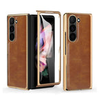 Custodia per telefono in PU con texture Crazy Horse per Samsung Galaxy Z Fold5 e