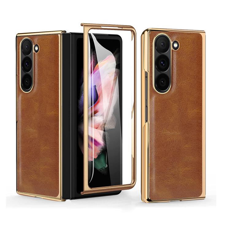 Custodia per telefono in PU con texture Crazy Horse per Samsung Galaxy Z Fold5 e