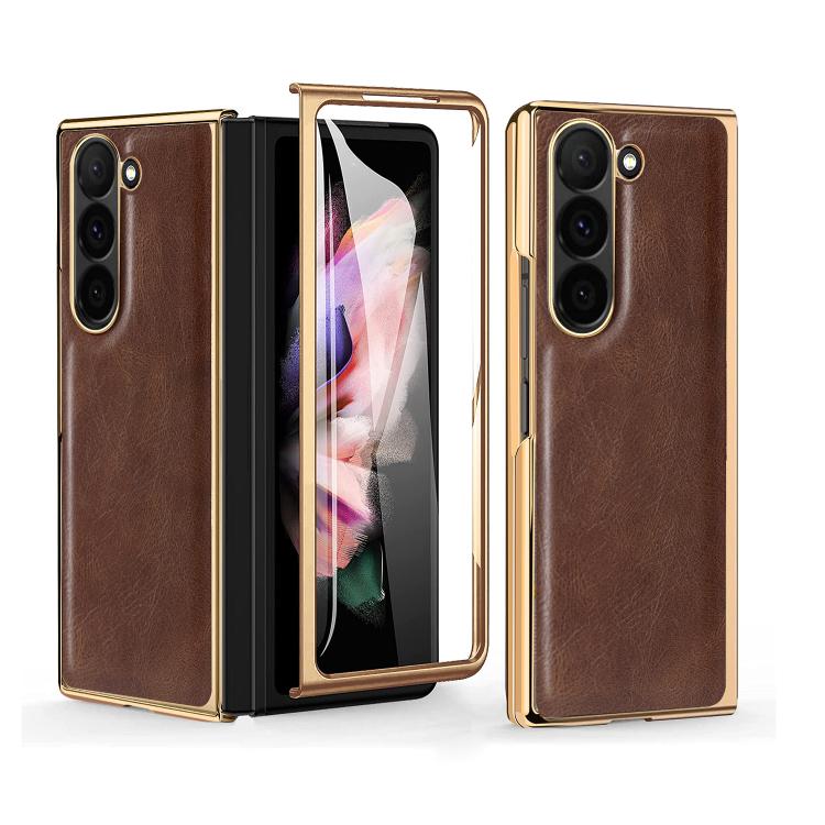 Custodia per telefono in PU con texture Crazy Horse per Samsung Galaxy Z Fold5 e