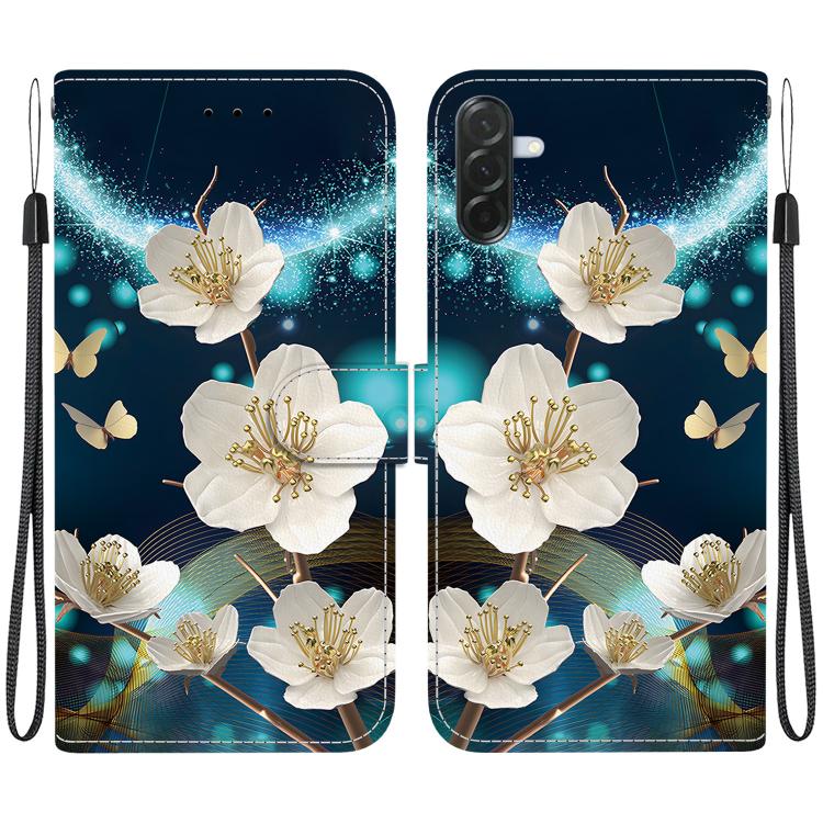 Custodia per telefono in pelle con disegno colorato e texture di cristallo per