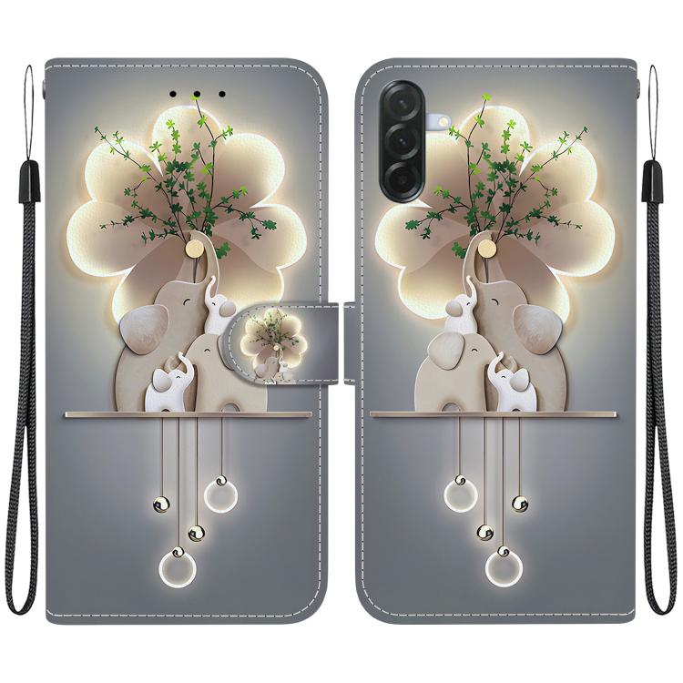 Custodia per telefono in pelle con disegno colorato e texture di cristallo per
