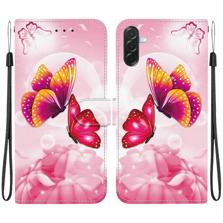 Custodia per telefono in pelle con disegno colorato e texture di cristallo per