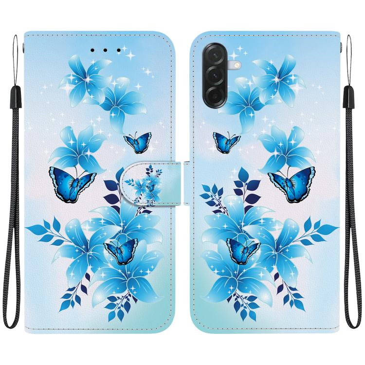 Custodia per telefono in pelle con disegno colorato e texture di cristallo per