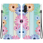 Custodia per telefono in pelle con disegno colorato e texture di cristallo per