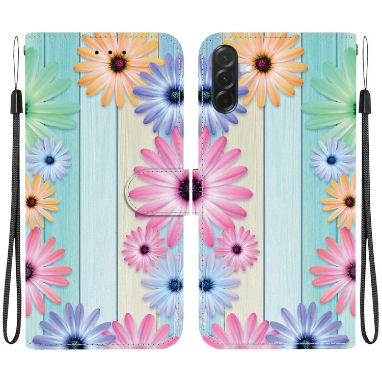 Custodia per telefono in pelle con disegno colorato e texture di cristallo per