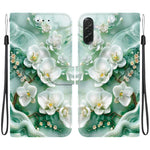 Custodia per telefono in pelle con disegno colorato e texture di cristallo per