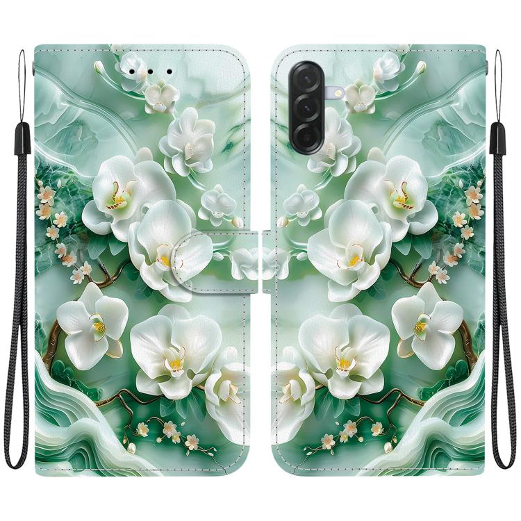 Custodia per telefono in pelle con disegno colorato e texture di cristallo per