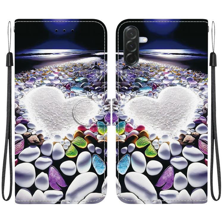 Custodia per telefono in pelle con disegno colorato e texture di cristallo per