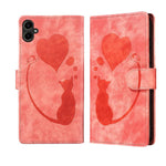 Custodia in pelle goffrata con motivo cuore e gatto per Samsung Galaxy A57, A37