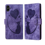 Custodia in pelle goffrata con motivo cuore e gatto per Samsung Galaxy A57, A37