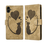 Custodia in pelle goffrata con motivo cuore e gatto per Samsung Galaxy A57, A37