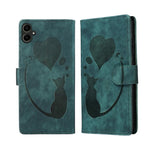 Custodia in pelle goffrata con motivo cuore e gatto per Samsung Galaxy A57, A37