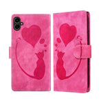 Custodia in pelle goffrata con motivo cuore e gatto per Samsung Galaxy A57, A37