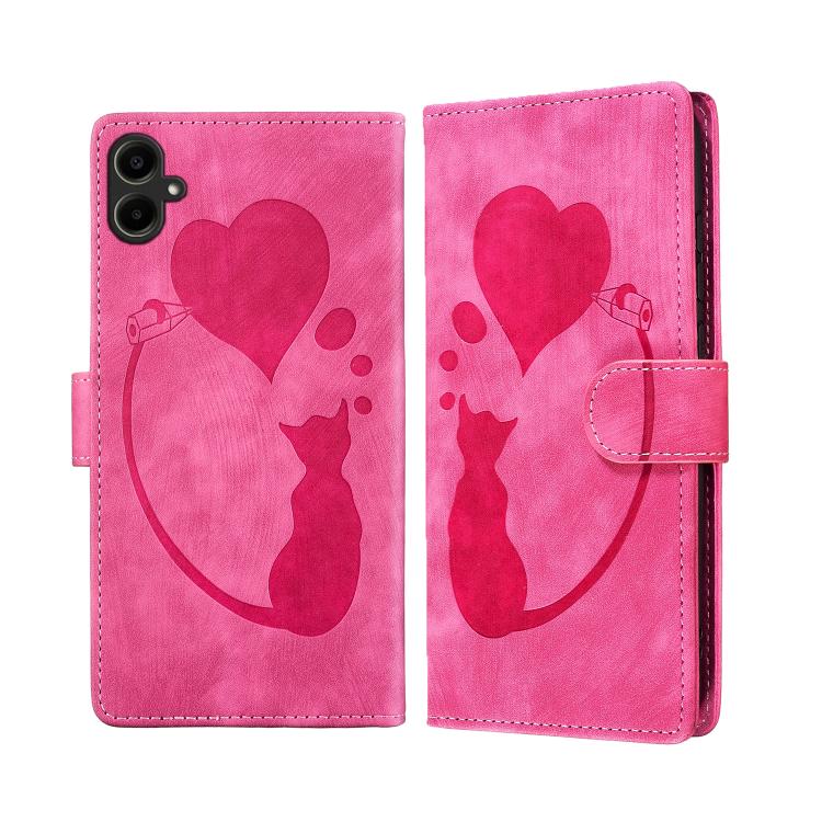 Custodia in pelle goffrata con motivo cuore e gatto per Samsung Galaxy A57, A37