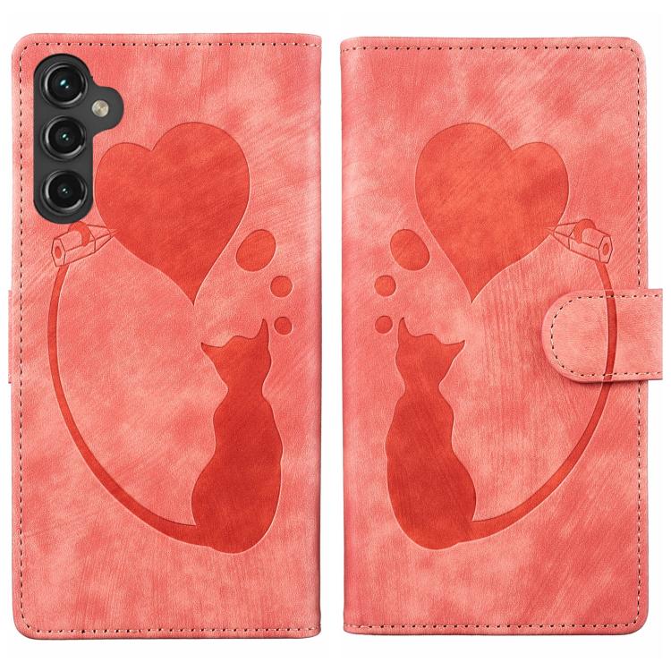 Custodia in pelle goffrata con motivo cuore e gatto per Samsung Galaxy A57, A37