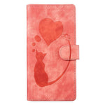 Custodia in pelle goffrata con motivo cuore e gatto per Samsung Galaxy A57, A37